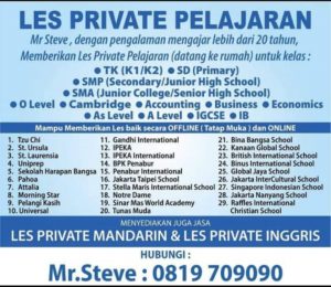 Steven Les Privat - Spesialis Jasa Guru Les Privat Sekolah Internasional, Nasional dan Mahasiswa Terbaik Di Jakarta Bogor Depok Tangerang Bekasi Indonesia
